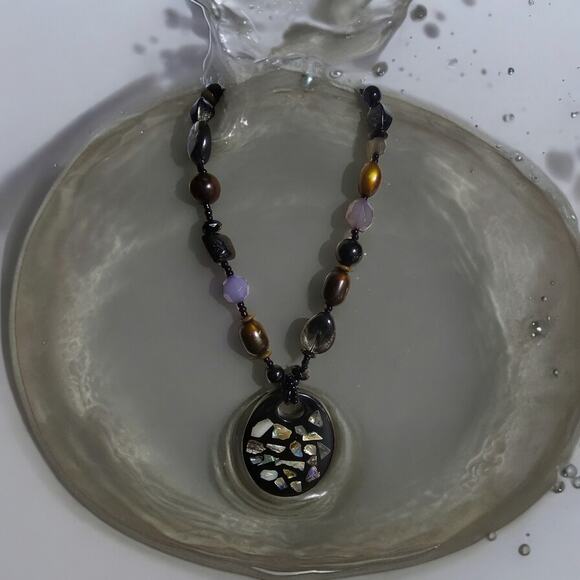 Boutique New multistone statement beaded mosaic necklace & earring set - Picture 9 of 9